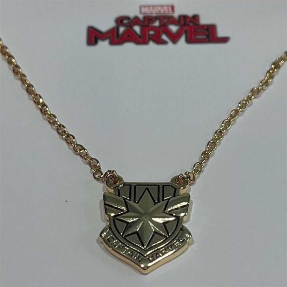 Marvel Captain Marvel Shield Pendant Necklace Gold 18" Licensed Jewelry
